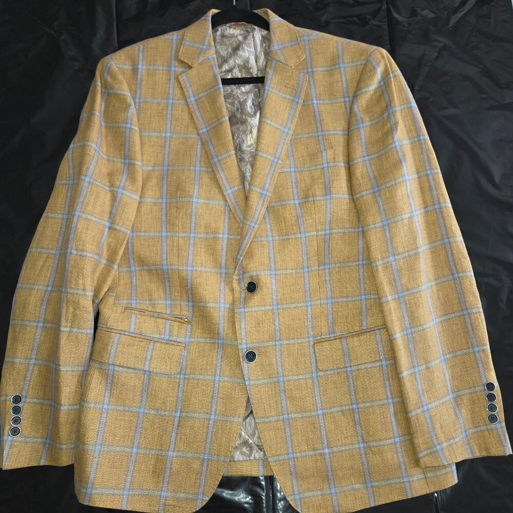 Mustard Yellow with Light blue Check Linen 2-Button Jacket - Picture 13 of 13